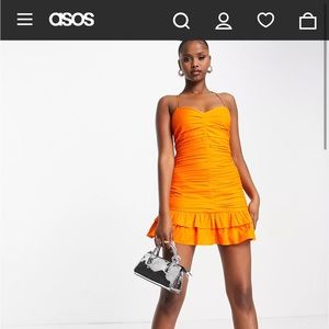 ASOS ruched frill hem halter neck mini dress
